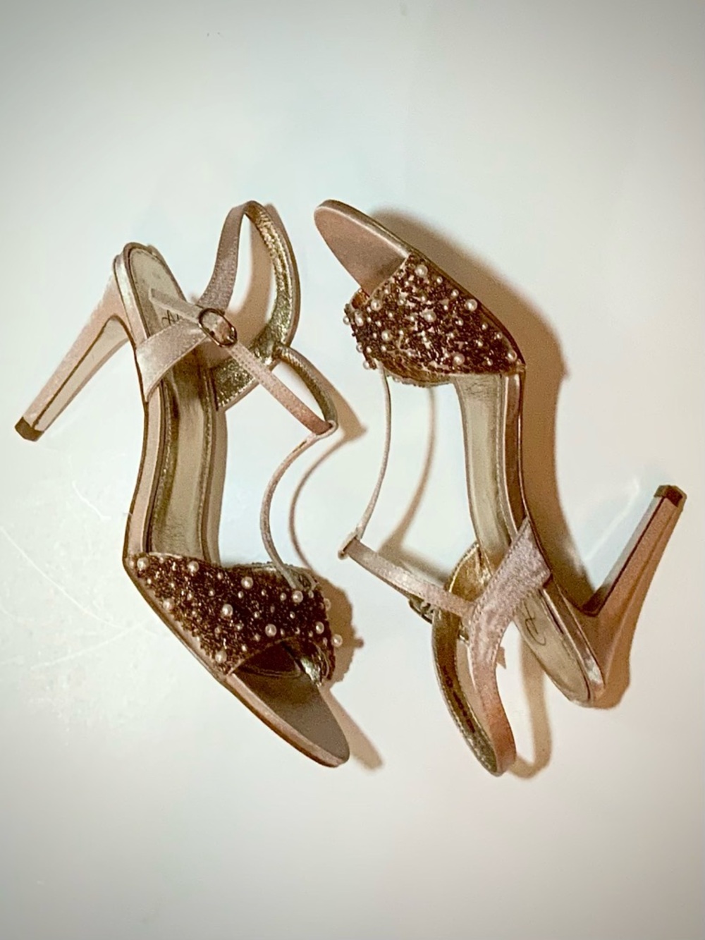 Adrianna Papell Beaded T-Strap Heels in Rose Gold - Picture 8 of 16